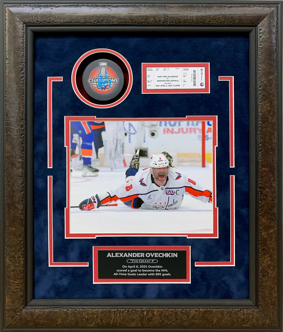 Alexander Ovechkin - Washington Capitals - Autographed Framed Puck with Replica Ticket