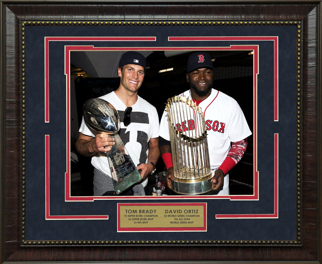 Tom Brady and David Ortiz with Trophies