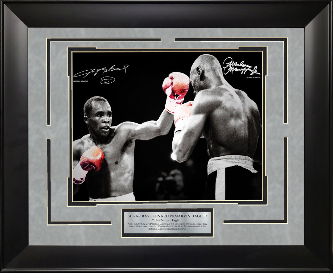 Sugar Ray Leonard vs Marvin Hagler Spotlight with Facsimile Signatures