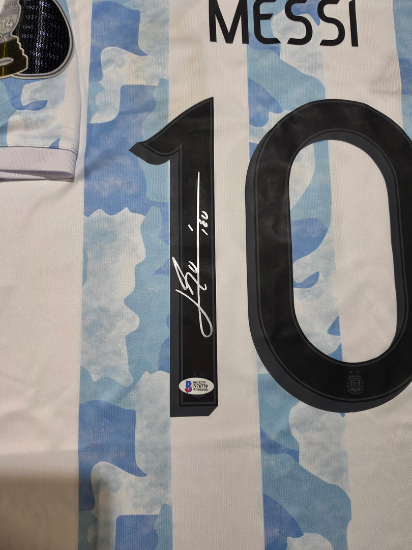Lionel Messi Autographed Framed Jersey with Collectible GRF Cards