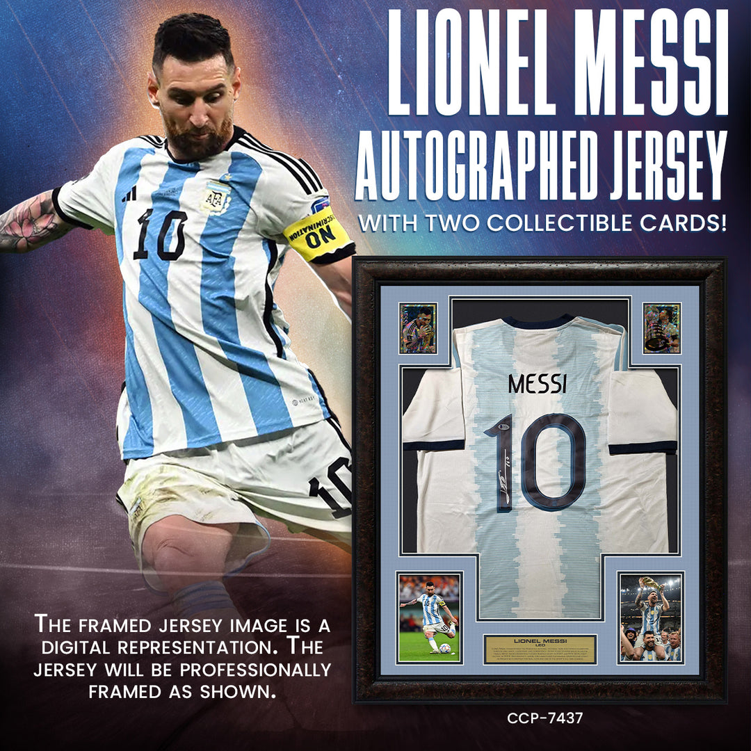 Lionel Messi Autographed Framed Jersey with Collectible GRF Cards