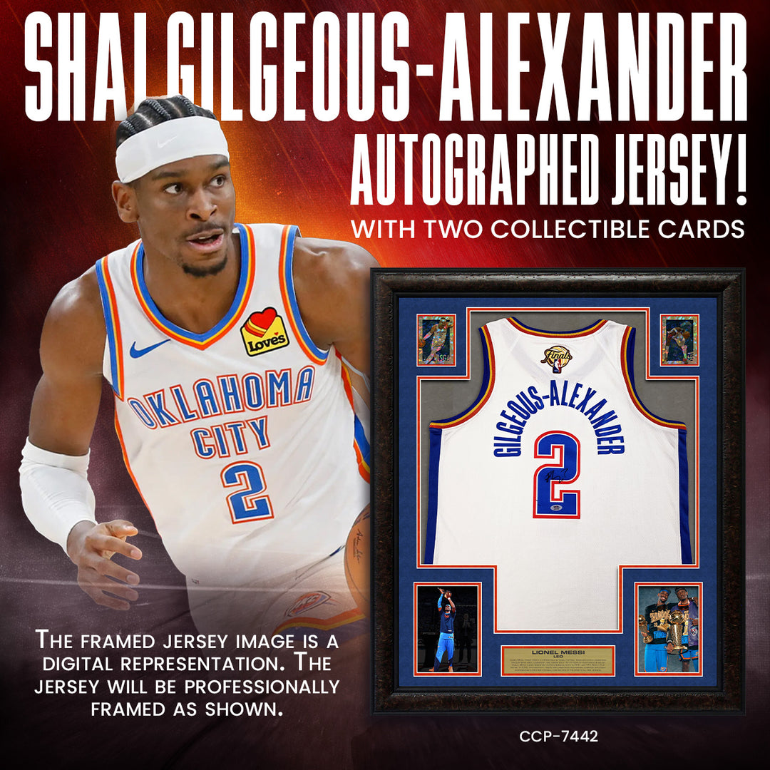 Shai Gilgeous-Alexander - Oklahoma City Thunder - Autographed Frame White Jersey with Gold Refractor Cards