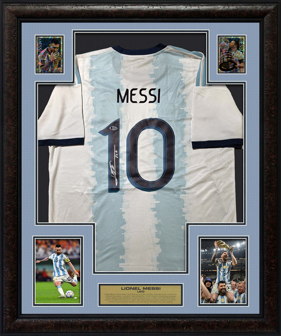 Lionel Messi Autographed Framed Jersey with Collectible GRF Cards