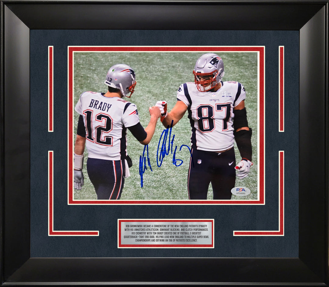 Tom Brady Mystery Box featuring an autographed Rob Gronkowski framed Photo