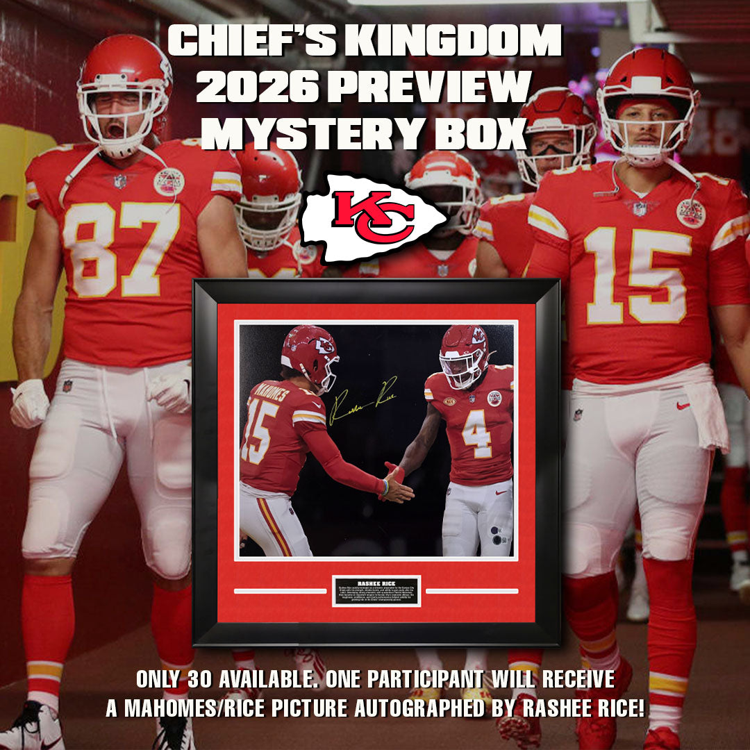 Chiefs Kingdom 2026 Preview Mystery Box featuring an Autographed Rashee Rice Framed Photo