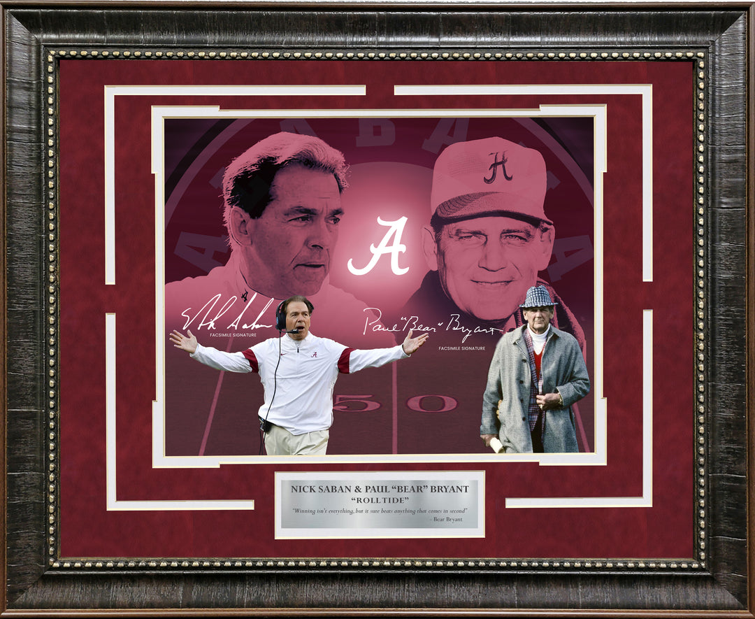 Nick Saban and Paul "Bear" Bryant - Alabama - Spotlight with Facsimile Signatures