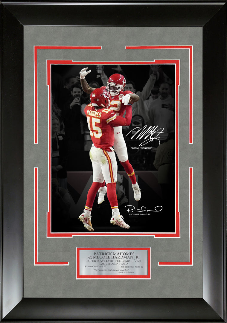 Patrick Mahomes and Mecole Hardman Jr - Super Bowl LVIII with Facsimile Signatures