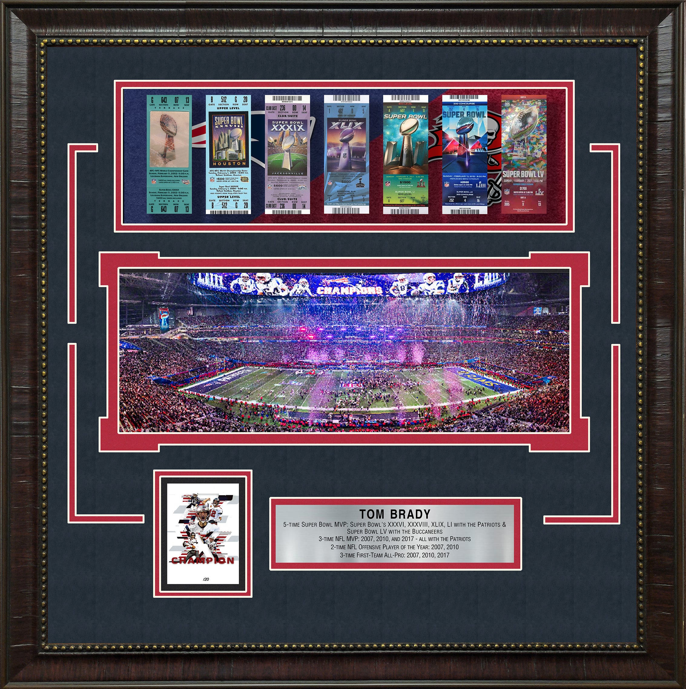 Tom Brady 7x Super Bowl Champion LTD Card & Replica Super Bowl Tickets