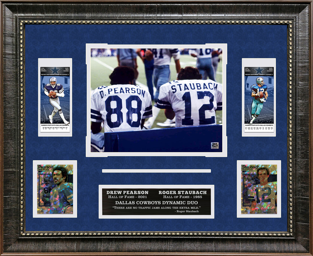 Roger Staubach and Drew Pearson - Dallas Cowboys with Replica Tickets and LTD GRF Cards