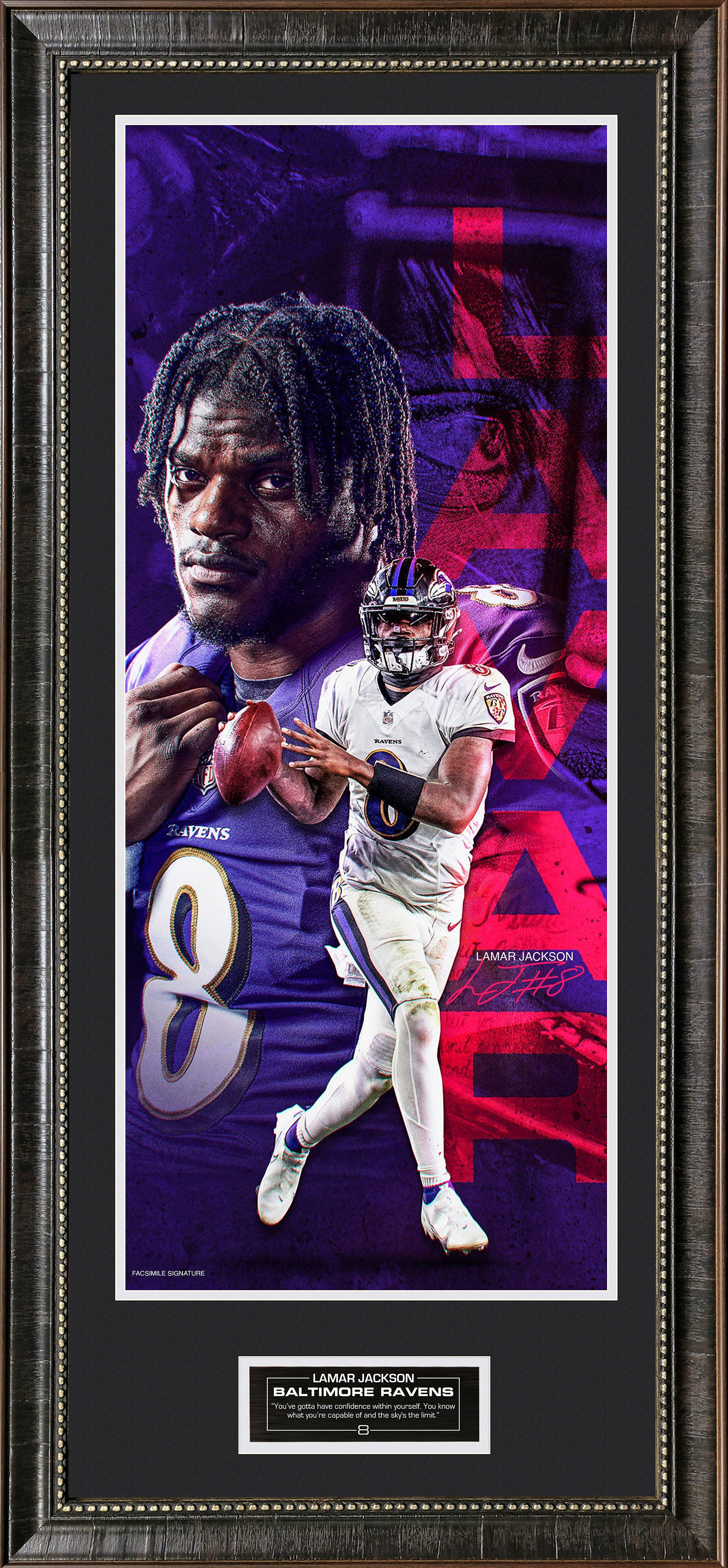 Lamar Jackson - Baltimore Ravens - with Facsimile Signature - Large Wall Decor