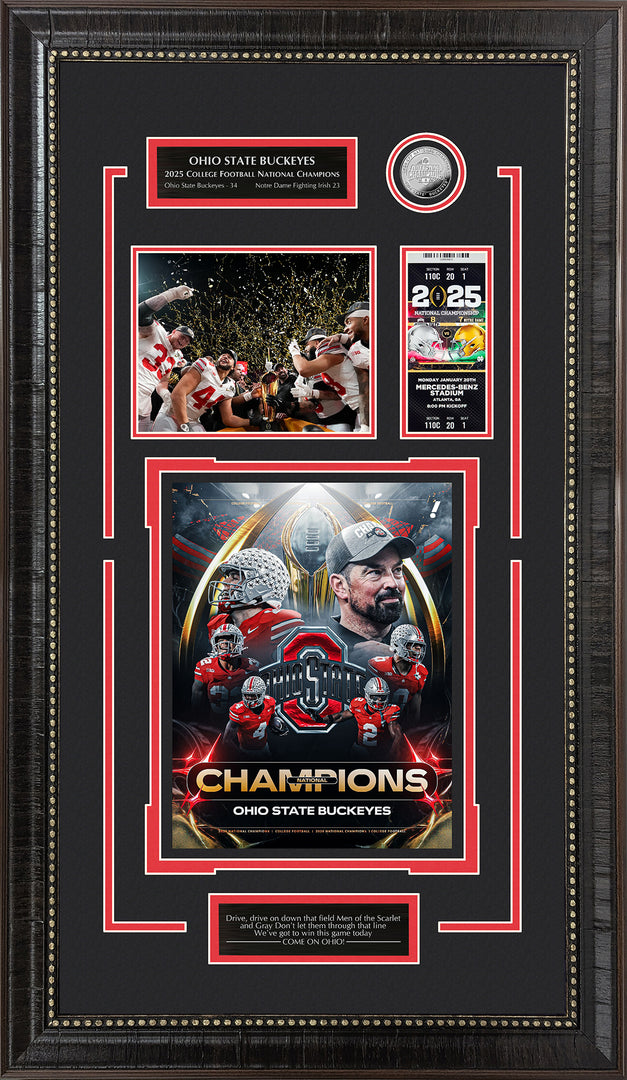 Oho State Buckeyes - 2025 National Champions with Replica Ticket and Commerative Ohio State Coin