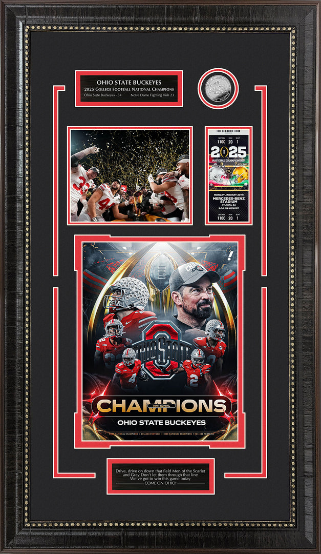 Oho State Buckeyes - 2025 National Champions with Replica Ticket and Commerative Ohio State Coin