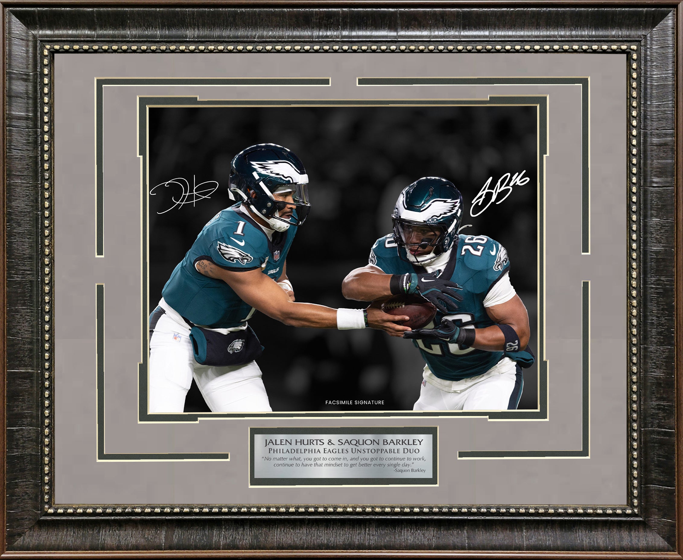 Jalen Hurts and Saquon Barkley - Philadelphia Eagles - Spotlight with Facsimile Signatures