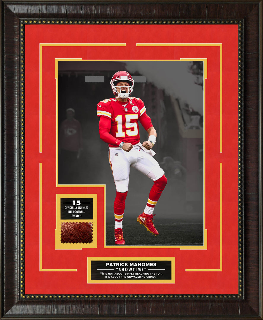 Patrick Mahomes - Kansas City Chiefs - Spotlight with NFL Licensed Football Swatch Framed Display