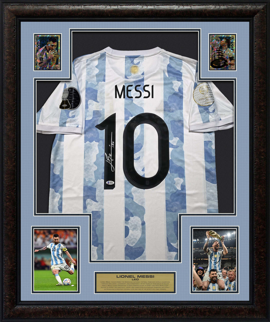 Lionel Messi Autographed Framed Jersey with Collectible GRF Cards