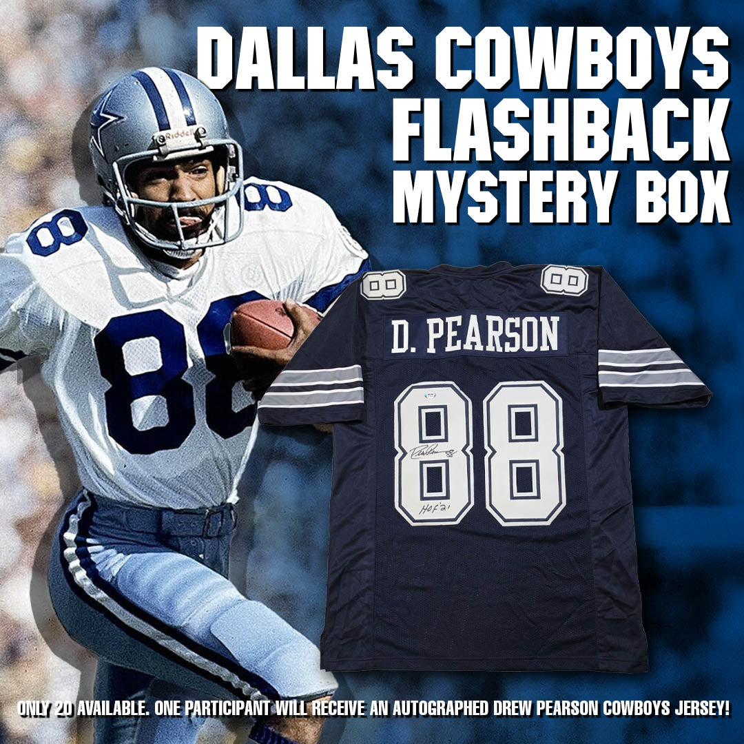 Dallas Cowboys Flashback Mystery Box featuring an Autographed Drew Pearson Cowboys Jersey