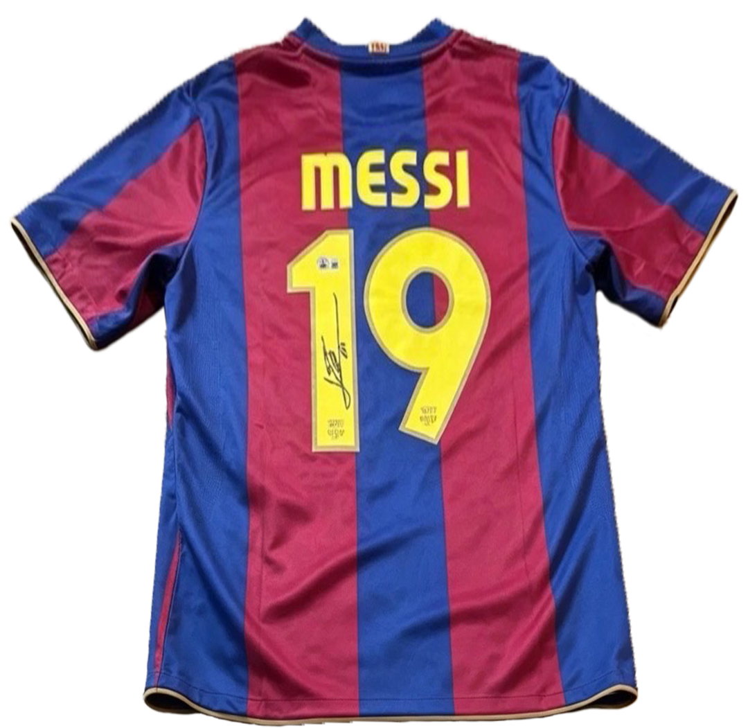 Lionel Messi - FC Barcelona Number 19 Autographed Framed Jersey
