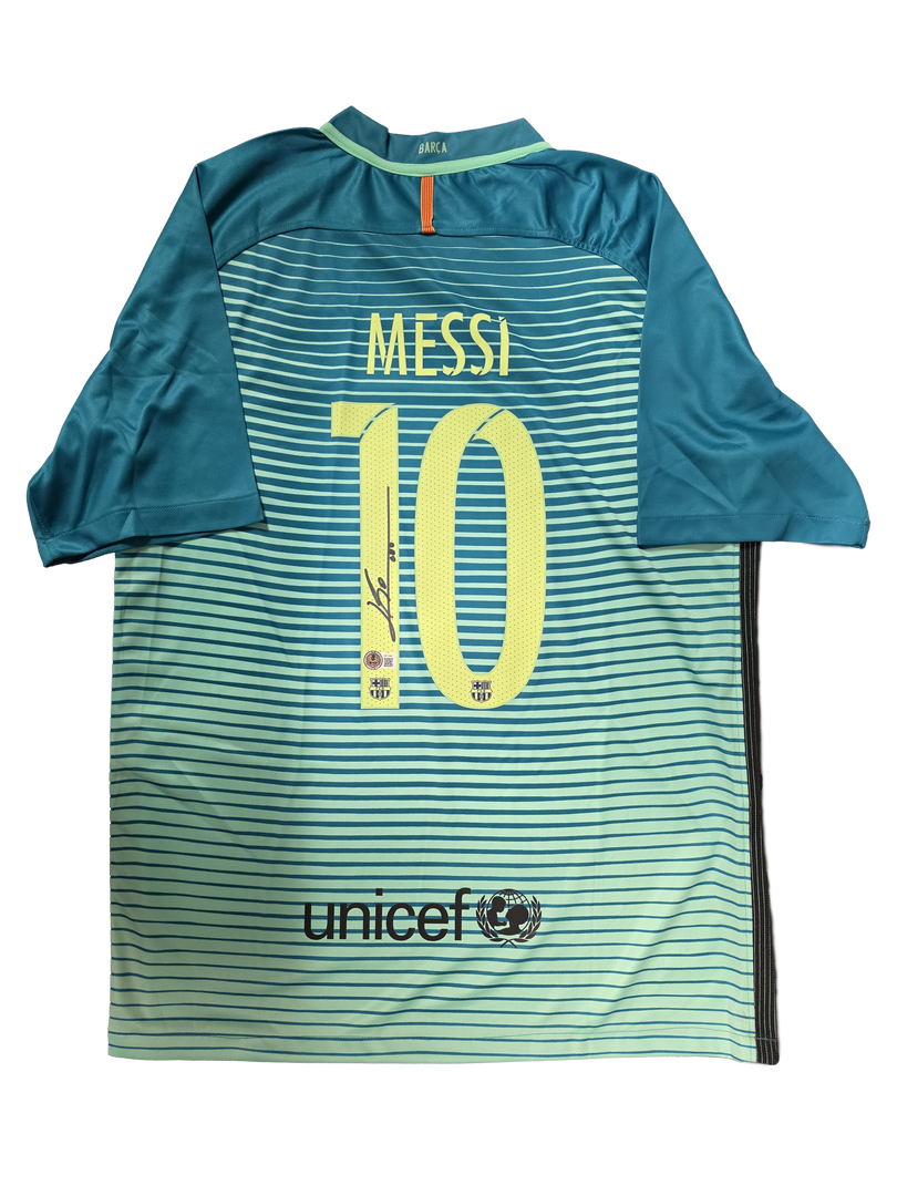 Lionel Messi – FC Barcelona 2016 Teal Away Autographed Jersey