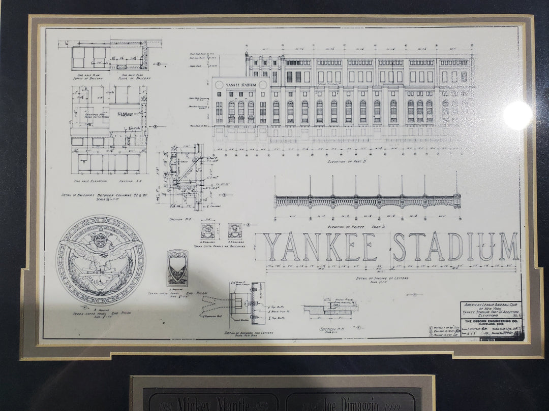 Mickey Mantle &amp; Joe DiMaggio - New York Yankees - Autographed Framed Photo with Yankee Stadium Replica Blueprint