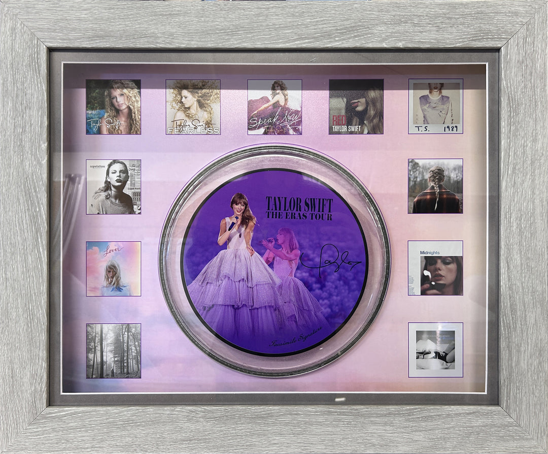 Taylor Swift's Replica Signature on Drum Head in Shadowbox