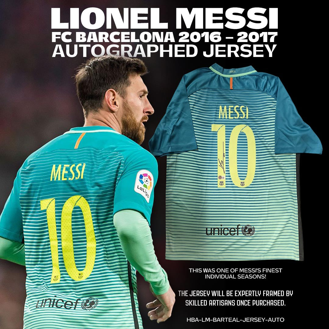 Lionel Messi – FC Barcelona 2016 Teal Away Autographed Jersey