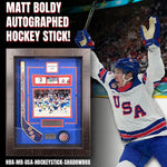 Load image into Gallery viewer, Matt Boldy – Team USA Hockey – Autographed Hockey Stick &amp; Puck Framed Shadowbox