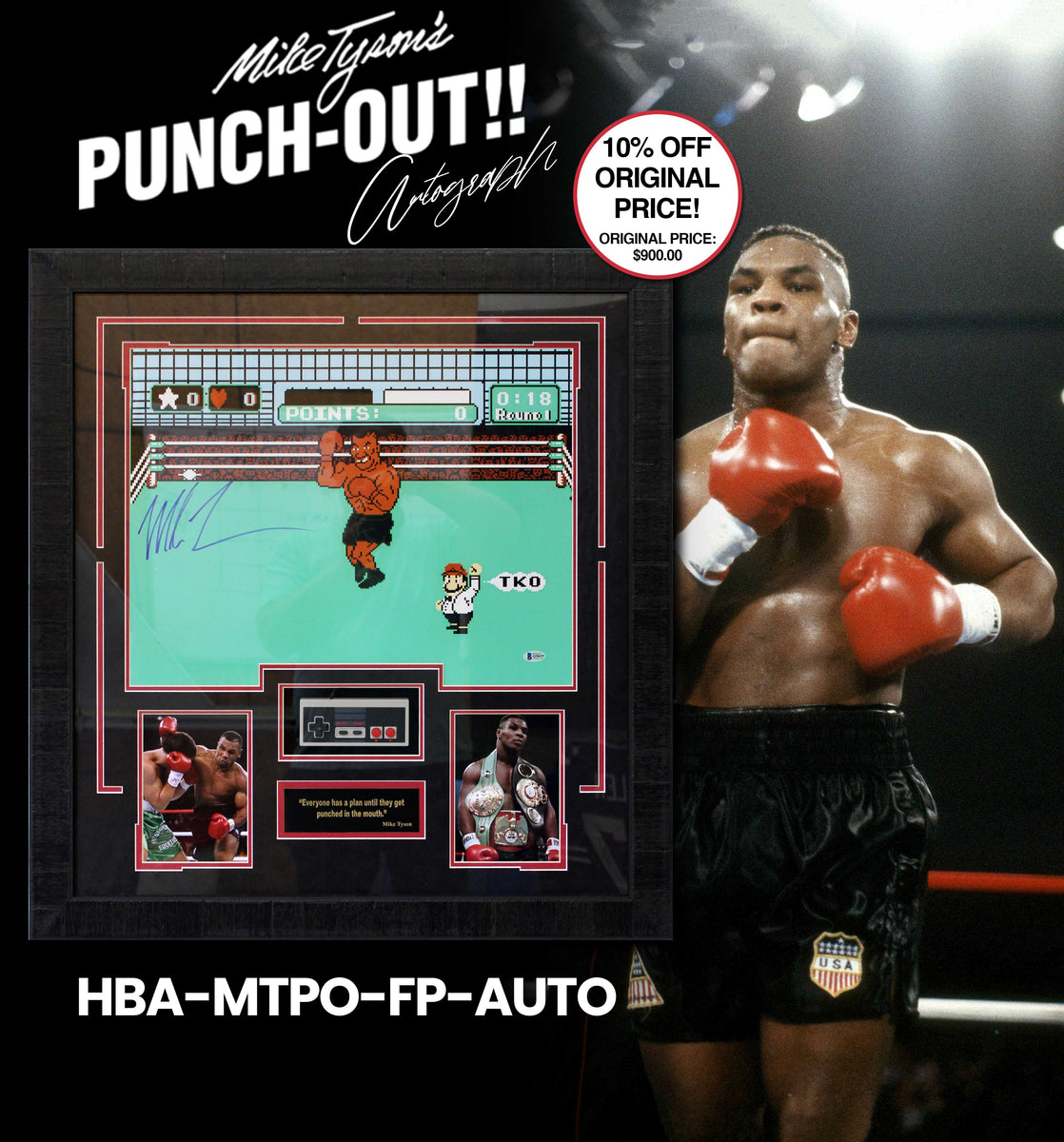 Mike Tyson Punch Out with Nintendo Controler - Autographed Framed Phot