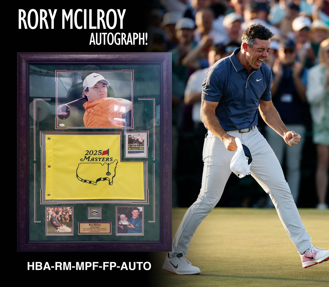 Rory McIlroy – Framed Autographed Photo with 2025 Masters Pin Flag