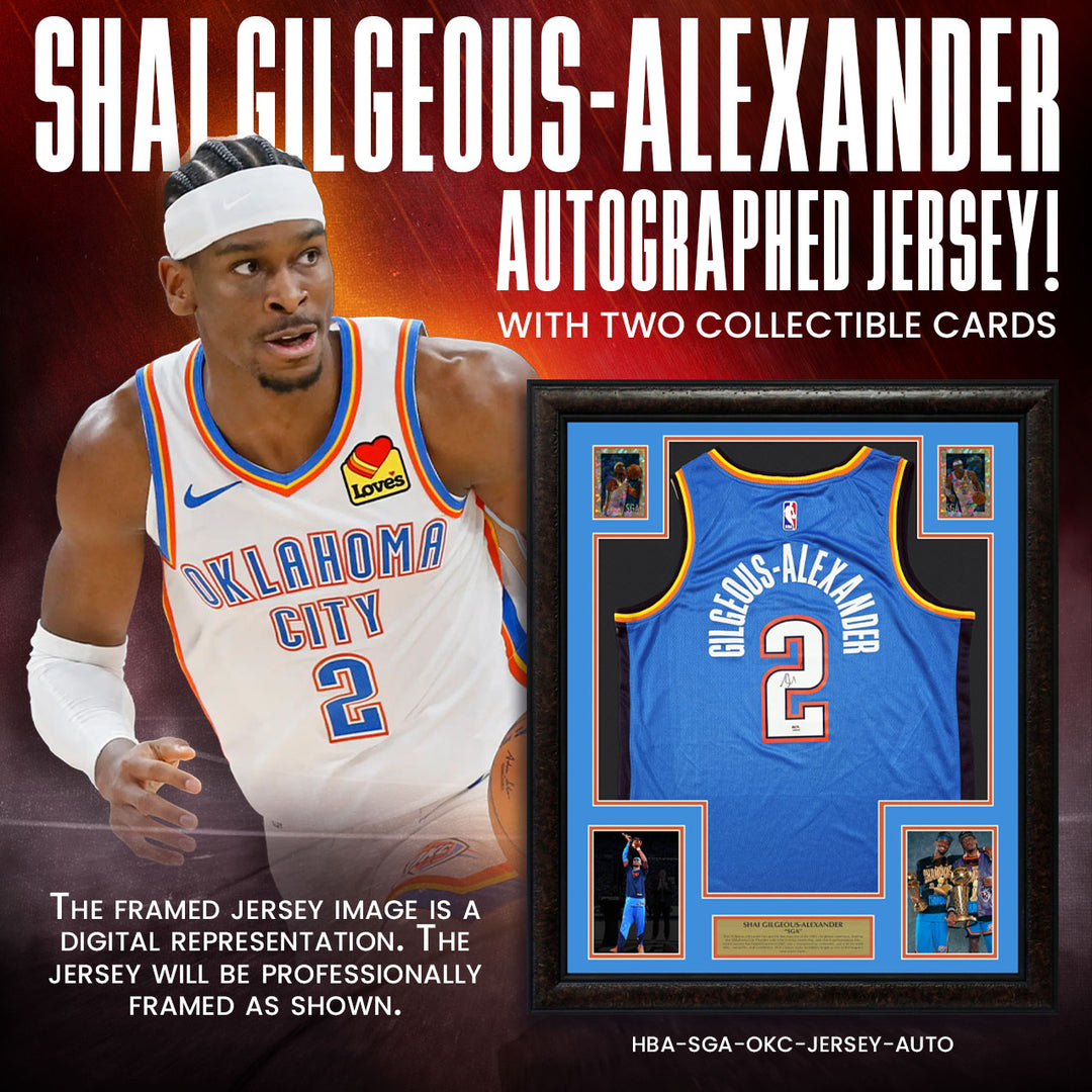 Shai Gilgeous-Alexander – Oklahoma City Thunder – Autographed Framed Jersey with Gold Refractor Cards