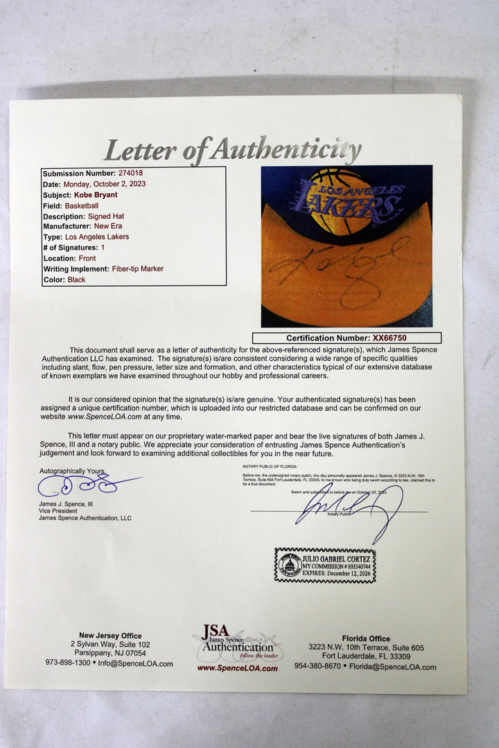 Kobe Bryant - Los Angeles Lakers - Autographed Hat - SOLD!