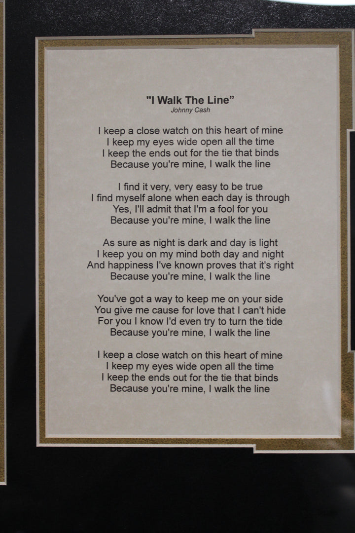 Johnny Cash – Autographed Framed Photo with "I Walk the Line" Lyrics - SOLD!