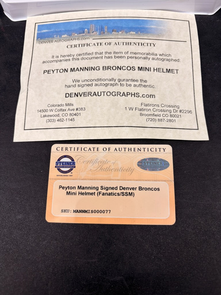 Peyton Manning - Denver Broncos - Autographed Mini Helmet