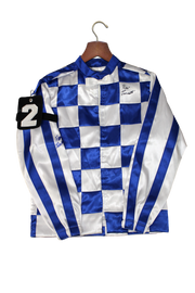 Ron Turcotte – Autographed Silk Jockey Jersey – Hinged Shadowbox Display with Race Dirt & Video Screen