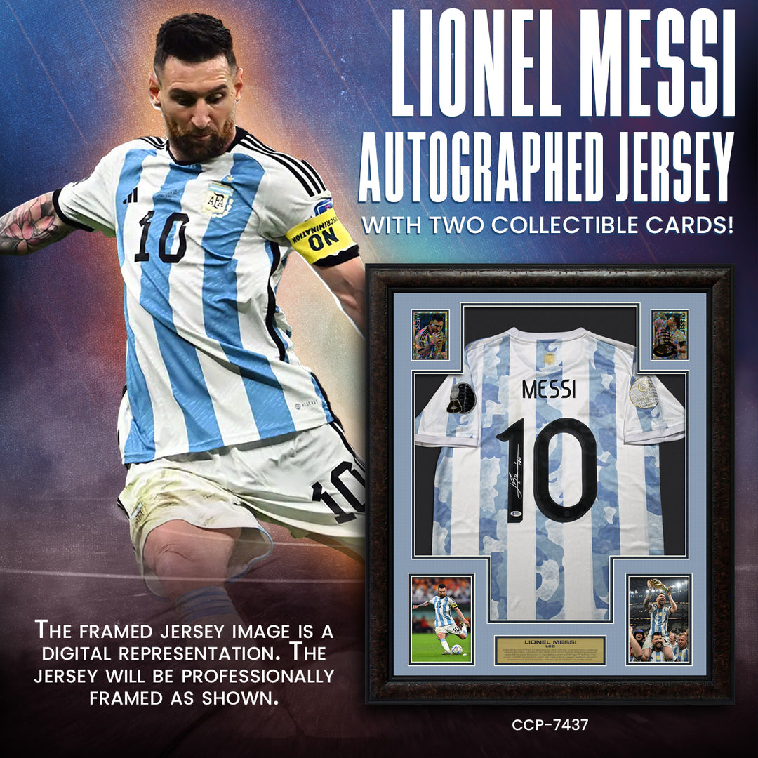 Lionel Messi Autographed Framed Jersey with Collectible GRF Cards
